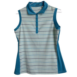 Lopez Delux Dri Sleeveless Polo Shirt Blue Striped Size Small